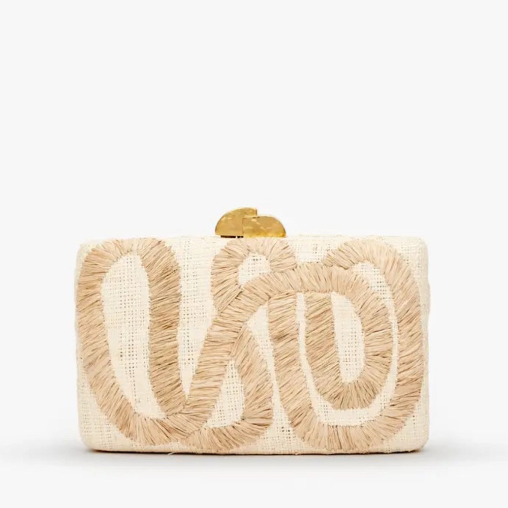 NWT Kayu Kelsey Embroidered Straw Clutch Bag